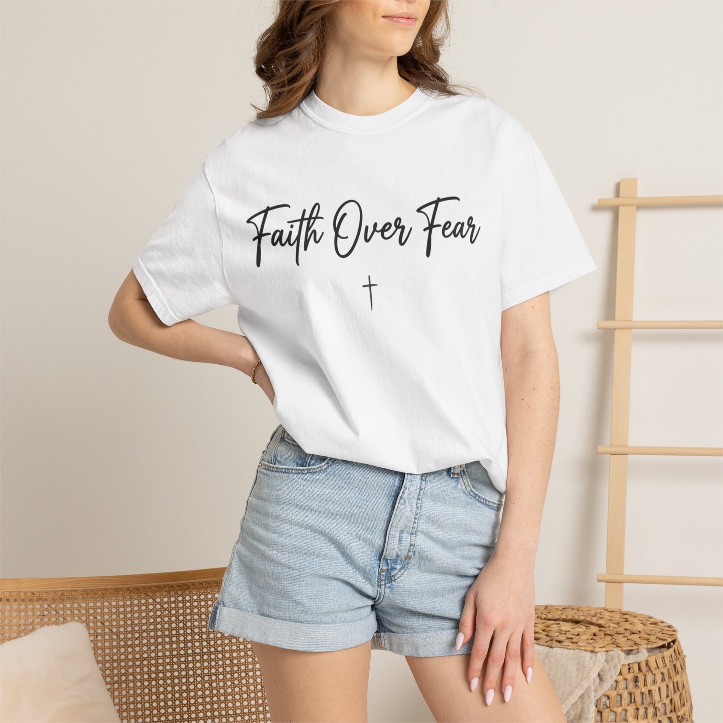 Faith Over Fear T-Shirt — Christian Inspirational Tee with Script Cross