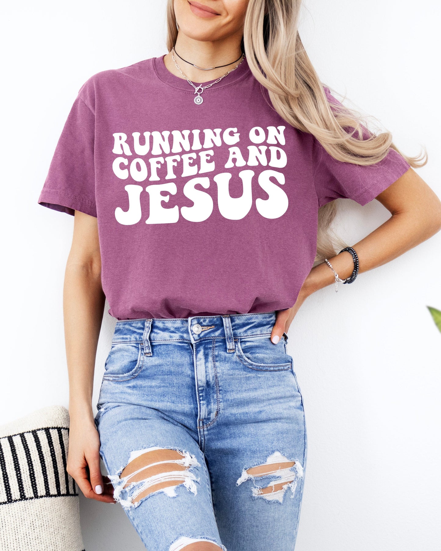 Running on Coffee and Jesus Comfort Colors Christian T Shirt